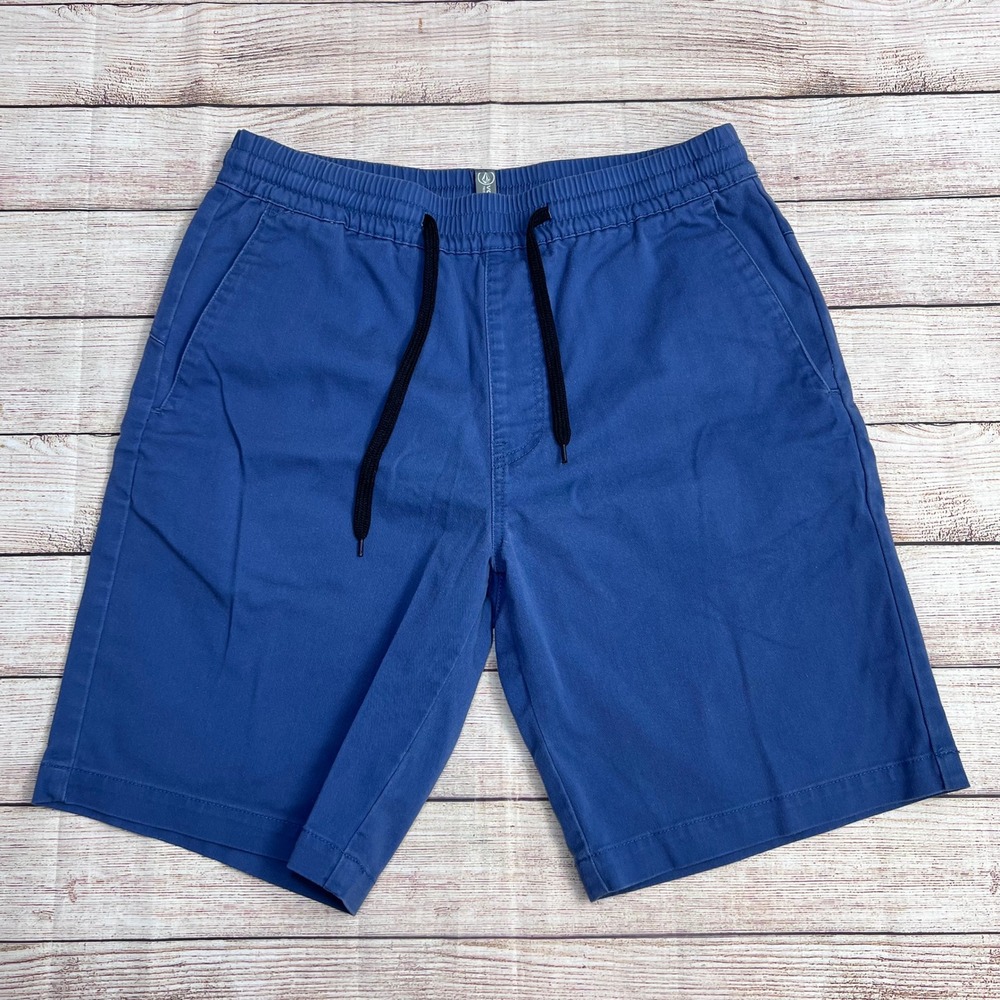 Volcom Frickin‎ Elastic Waist Shorts Mens Medium Blue Chino Drawstring